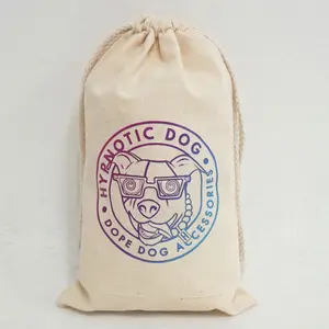 Custom Logo Promotional Gift Bag Screen Printed Natural Cotton Drawstring Pouch Bag