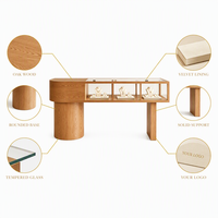 Vitrine de présentation de bijoux moderne en bois grainé avec comptoir en verre et éclairage LED, meuble de présentation de luxe pour la vente au détail