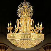 Lustre LED Empire Grand Format Blanc Chaud Doré pour Salon de Villa Européenne, Décoration d'Intérieur, Hôtel, Lustre en Cristal Type Bougie