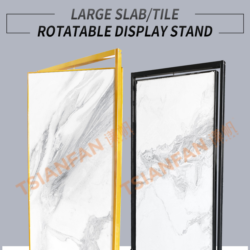 Tsianfan Metal Rotating Quartz Marble Sample Rack Rotate Panel Sintered Stone Slab Rock Plate Large Porcelain Tile Display Stand