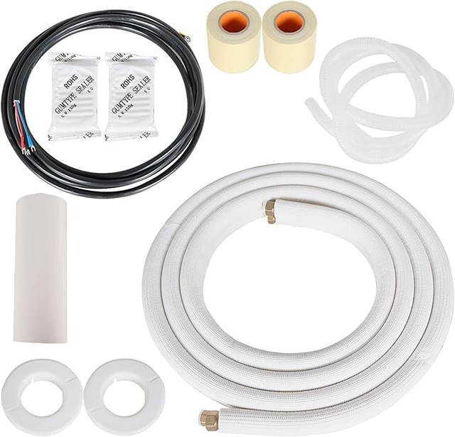 Refrigeration Installation Kit Copper Pipes Tubing & White Thickened PE Insulation Coil for Air Conditioner Heat Pump HVAC