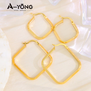 Pháp Ins phong cách vuông mặt dây chuyền bông tai 18K mạ vàng tuyên bố bông tai lớn cho phụ nữ - Product Image 2