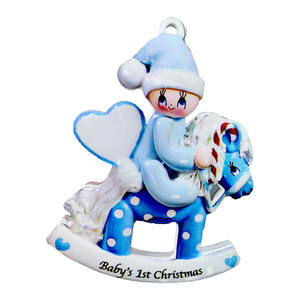 Ornement de Noël festif pour bébé, pendentif cheval à bascule en résine bleu/rose pour cadeau de naissance - Product Image 4