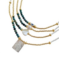 Collier de perles Miyuki avec pendentif Cœur Vierge Marie en turquoise africaine naturelle, perle d'eau douce et coquillage, et protection contre le mauvais œil