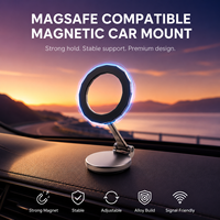 Support de téléphone magnétique pliable en alliage d'aluminium pour voiture, fixation stable sur tableau de bord, double charnière, rotation à 360 degrés pour MagSafe