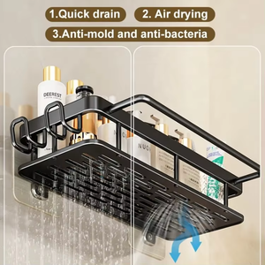 Mur en acier inoxydable <span class=keywords><strong>marbre</strong></span> aluminium stockage en bois verre coin organisateur support salle de bain étagère pour salle de bain - Product Image 2