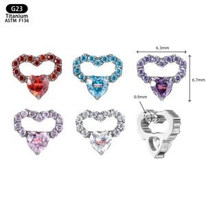Boucles d'oreilles en forme de cœur avec zircon F136, bijoux de corps en alliage de titane, piercing, cadeau, 6,3 mm, 6,7 mm - Product Image 1