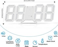 Horloge murale de table à LED 3D, minuterie numérique, veilleuse, réveil pour entrepôt, bureau, salon, luminosité 12/24h réglable