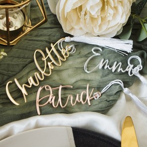 Único <span class=keywords><strong>de</strong></span> lujo <span class=keywords><strong>corte</strong></span> láser oro espejo acrílico boda lugar nombre etiquetas ajuste tarjeta con borlas para <span class=keywords><strong>fiesta</strong></span> Favor marcapáginas llavero - Product Image 4
