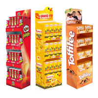 Étalage de présentation OEM pour supermarché, présentoir au sol en plastique ondulé, étagère de magasin pour l'affichage de produits alimentaires, biscuits, collations, pain, bonbons