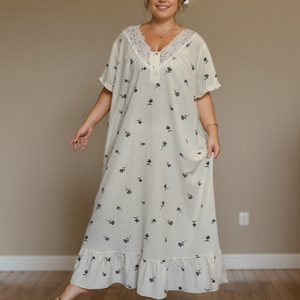 Robe d'été pour femmes avec dentelle florale et imprimé botanique noir, douce, respirante, décontractée, robe à <span class=keywords><strong>jupe</strong></span> à volants ODM - Product Image 1