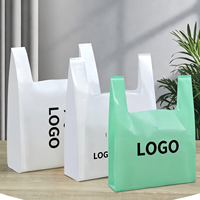 Sac de courses transparent de haute qualité avec soufflet latéral, poignée longue, en PE biodégradable, pour supermarché, avec message de remerciement