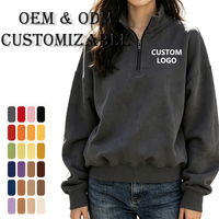 Sweat-shirt personnalisé à col montant et demi-zip, style vintage délavé à l'acide, coupe oversize, manches longues, pull décontracté pour femme