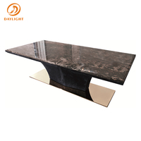 Table à manger moderne de haute qualité en marbre avec pieds en acier inoxydable, meubles de salle à manger longs personnalisables