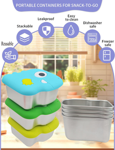 Fiambrera para niños pequeños de 9oZ para guardería, contenedores de alimentos a prueba de fugas de fácil apertura escolar con tapas de silicona, contenedores de aperitivos de acero inoxidable - Product Image 5