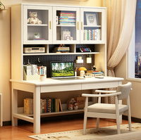 Bureau d'étude en bois massif avec huche et étagères vitrées, bureau informatique pour la maison, vente en gros pour chambre et appartement
