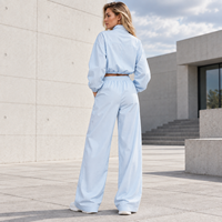 Ensemble deux pièces pour femme, veste courte tissée à col montant et demi-zip et pantalon large, pour l'entraînement en extérieur