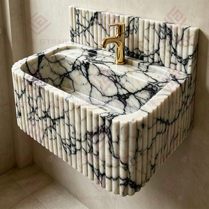 <span class=keywords><strong>Lavabo</strong></span> de Mármol Calacatta Viola de Lujo Tallado a Mano, <span class=keywords><strong>Lavabo</strong></span> de Piedra Natural Elegante para Colocar Sobre Encimera, para Villas y Hoteles - Product Image 3
