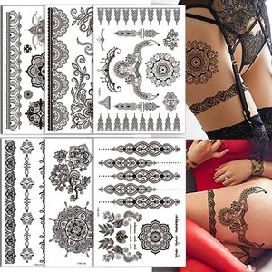 Autocollants de tatouage temporaire au henné noir <span class=keywords><strong>dentelle</strong></span> fleur <span class=keywords><strong>Mandala</strong></span> fleur éléphant tatouage étanche pour femmes filles - Product Image 1