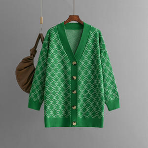 Suéter Cárdigan Informal Holgado de Punto a Cuadros con Cuello en V para Mujer - Product Image 5