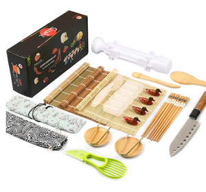 Kit para Hacer <span class=keywords><strong>Sushi</strong></span> de 16 Piezas, Molde de Bambú para <span class=keywords><strong>Sushi</strong></span> DIY con Múltiples Formas, Espátula para Arroz, Kit de <span class=keywords><strong>Sushi</strong></span> Fácil de Usar - Product Image 1
