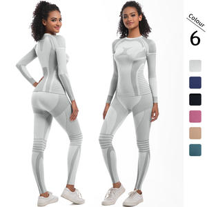 Femmes taille élastique transfrontalière sans couture tricoté sport costume ensemble moulant deux pièces pour Fitness Yoga course Long <span class=keywords><strong>Ski</strong></span> - Product Image 2