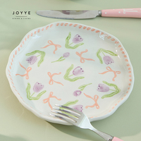 JOYYE-Vaisselle de Tulipes Violettes Peintes à la Main, Élégance Rêveuse, avec Formes Biologiques, Assiette à Fleurs, Mug, Bol, Vaisselle
