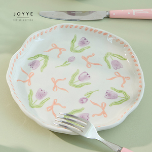 JOYYE Vajilla Pintada a Mano de Tulipanes Púrpuras DE LA Elegancia de Ensueño con Formas Orgánicas Plato de Flores Taza Tazón Vajilla - Product Image 6