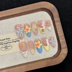 Prensa 3D en las uñas Seaside Seashell Starfish Uñas postizas talladas tridimensionales - Product Image 2