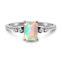 Bague de fiançailles en argent sterling 925 plaqué rhodium avec opale naturelle d'Éthiopie pour mariage et cadeau