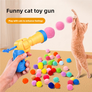 Gatto giocattolo palla lanciatore pistola palla peluche tiro pistola con 20 pz pon pon palline giocattoli divertenti interattivi per gatti interni - Product Image 4