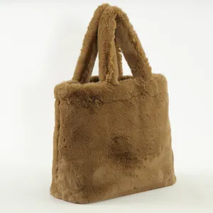 定制棕色冬季奢华时尚人造兔子流浪包女式手提包女士手袋