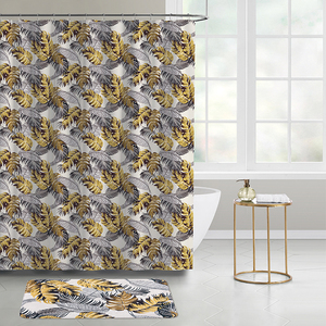 Ensemble de salle de bain de peinture numérique moderne de luxe rideau de <span class=keywords><strong>douche</strong></span> en Polyester résistant à l'eau tapis de bain en <span class=keywords><strong>mousse</strong></span> à mémoire de forme antidérapant Design floral - Product Image 2