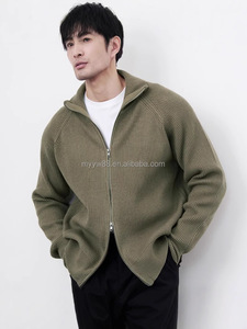 Cárdigan de punto a rayas para hombre, hecho a medida, de manga larga, estilo maduro, con cremallera, de poliéster/nailon, suéter de otoño con cuello alto - Product Image 5