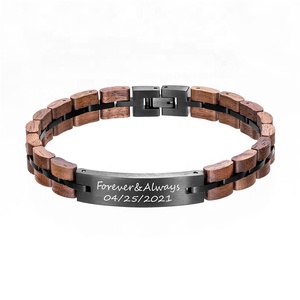 Pulsera de Madera y Acero Inoxidable para Hombre, Negra, con Logotipo Personalizado Grabado, Dijes de Diseño para Pulsera de Madera DIY - Product Image 1