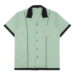 240 Grams Mens Bowling Contrast Color Shirt Button Up Cuban Collar Short Sleeved Loose Style Solid Color Designer Shirts