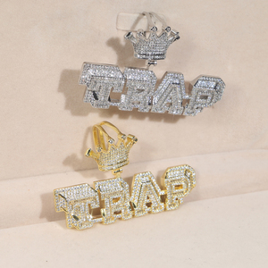 Iced Out Bling Micro Pave CZ Cubic Zircon Letter TRAP Colgante Collares con cadena de cuerda Joyería de hip hop - Product Image 1