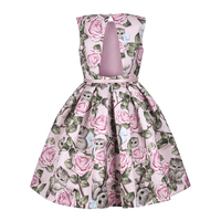 Vestido estampado de gatos sem mangas, vestido de festa para crianças, vestido para meninas, crianças, bonito, folhas, sem mangas