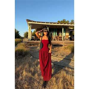 เดรสยาวลายดอกเดมสันสีเบอร์กันดีแบบเรียบหรู คุณภาพสูง ซับในผ้าสแปนเด็กซ์ เหมาะสำหรับฤดูใบไม้ผลิ ฤดูใบไม้ร่วง งานเลี้ยงอย่างเป็นทางการ และใส่ทำงาน มีไซส์ XS ถึง XL - Product Image 3