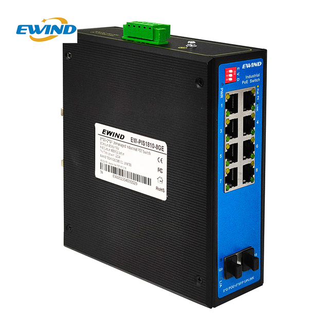 Original New Stock 10 Port Full Gigabit Industrial PoE Switch, 8 Port IEEE 802.3af/at High Performance Unmanaged Ethernet Switch