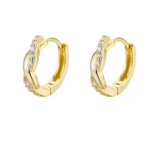 Best seller IP plated huggie hoops natural stone minimalist s925 sterling silver earrings for girls
