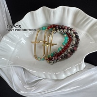 Lot de 10 Bracelets Personnalisés avec Breloque Croix Plaqué Or, Perles en Pierre Naturelle Turquoise, Bijoux Ajustables pour Marques DTC