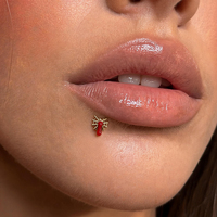 Piercing Labret en Acier Chirurgical 316L avec Émail Rouge Motif Toile d'Araignée Gothique, Bijou de Lèvre et Boucles d'Oreilles à Dos Plat pour Hélix Tragus 16G
