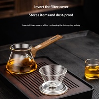 Théière en verre borosilicate résistant à la chaleur avec poignée latérale, théière Gongfu ergonomique anti-brûlure avec filtre en bois, style Zen asiatique, 350 ml