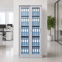 Armoire de classement métallique à 2 portes coulissantes en verre, armoire de bureau en métal verrouillable avec 4 étagères réglables pour le rangement de documents A4