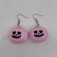 Boucles d'oreilles LED personnalisées en forme de cœur rose et de citrouille, bijoux lumineux pour fête d'Halloween, vente en gros