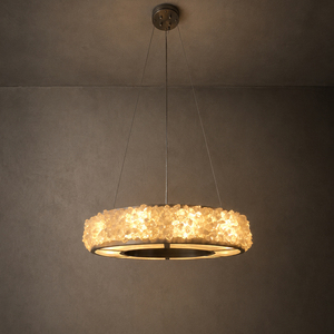 Lustre moderne rond en pierre de cristal naturelle, luminaire suspendu LED en forme d'anneau pour salle à manger, salon, villa, décoration intérieure - Product Image 5