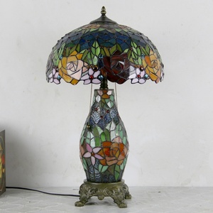 LongHuiJing Eco-Friendly Rose Tiffany Style Mediterranean Stained Glass Dome LED Table Lamp 16-inch AC Lampshade Flexible Base - Product Image 6