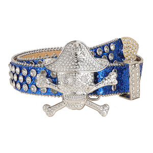<span class=keywords><strong>Ceinture</strong></span> en cuir PU pour femme, style rétro, avec boucle tête de mort de cowgirl, ornée de strass et de diamants, logo 3D, design de créateur, style cowboy - Product Image 6