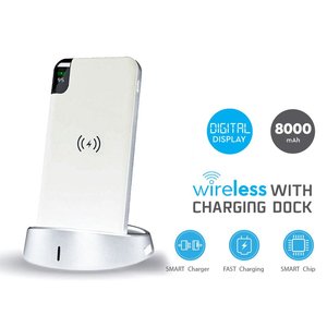 * Presa * Power Bank portatile 8000 mAh con Display e supporto di ricarica Wireless da tavolo colore bianco SKU-8861- - Product Image 1